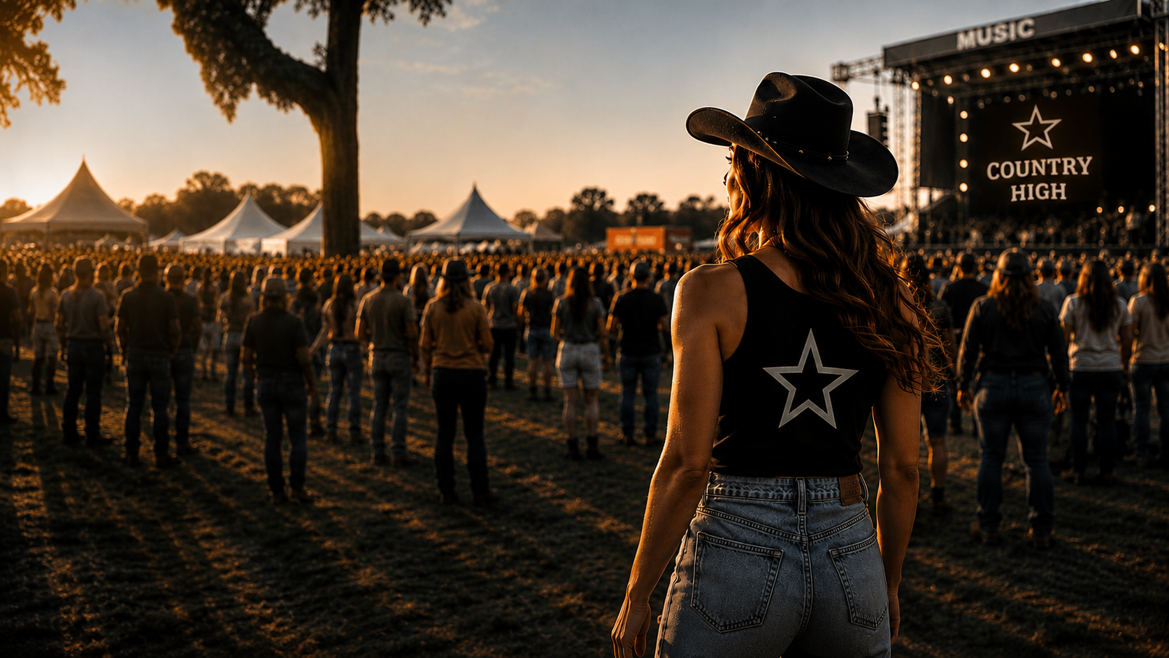 COUNTRY HIGH festival crowd at golden hour